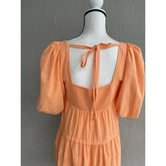 ANTHROPOLOGIE Square-Neck Puff-Sleeve Tiered Dress Women's Size Small - Picture 6 of 8